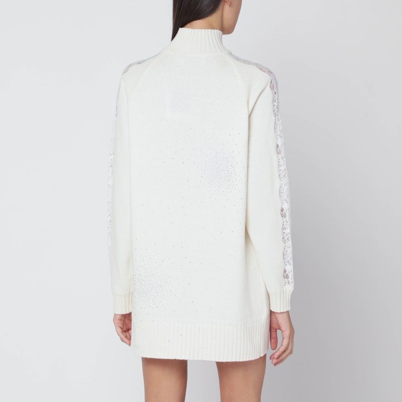 GIUSEPPE DI MORABITO Wool Turtleneck Dress with Lace and Crystals - Women's Mini Dress