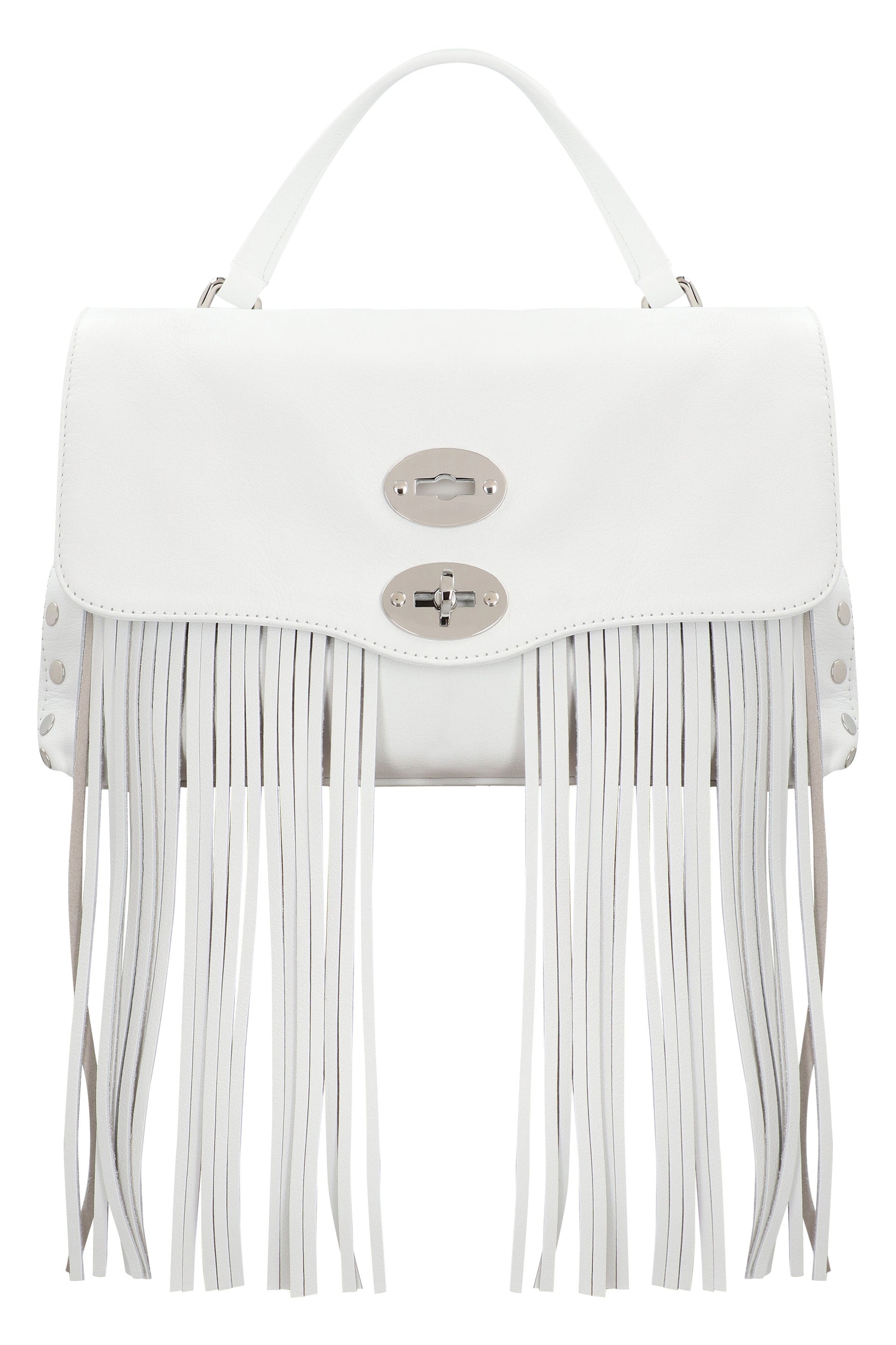 ZANELLATO Mini Leather Handbag with Decorative Fringes and Turn Lock