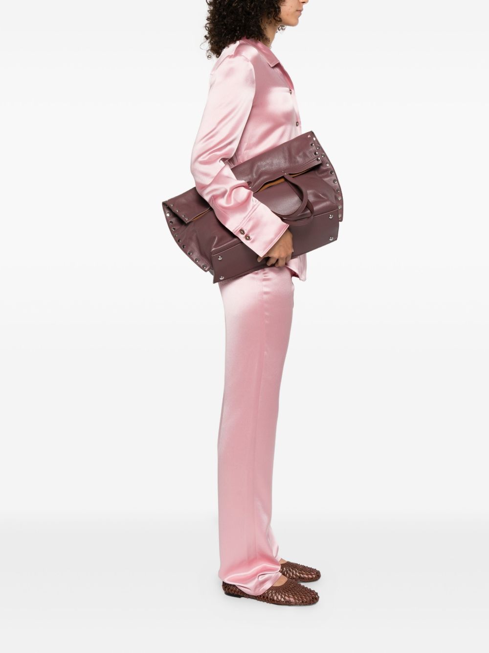 ZANELLATO Medium Leather Tote Handbag with Stud Embellishments