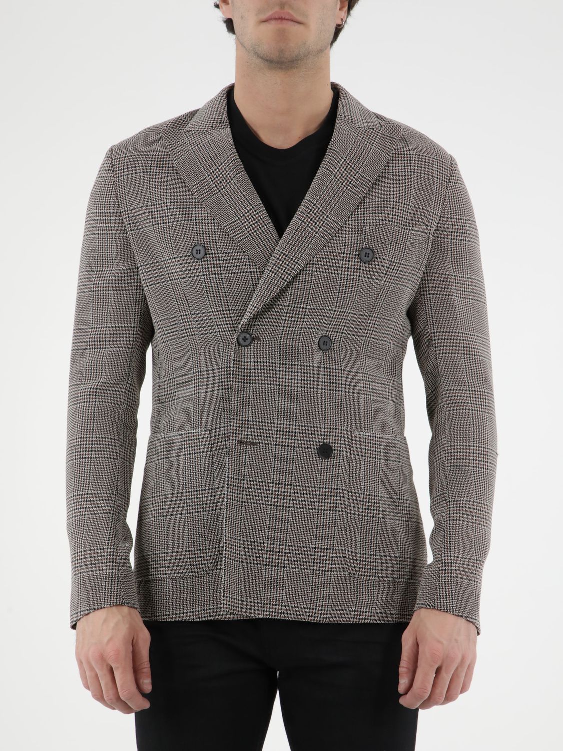 TONELLO Double-Breasted Glen Plaid Jacket (Size 50)