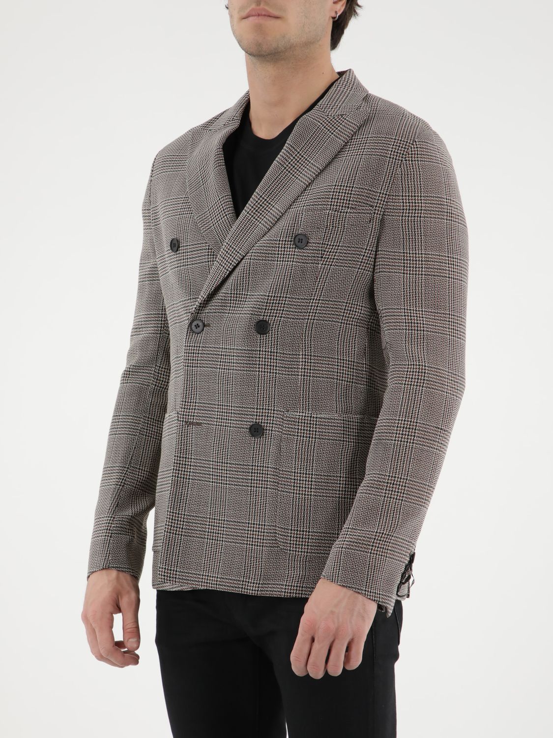 TONELLO Double-Breasted Glen Plaid Jacket (Size 50)