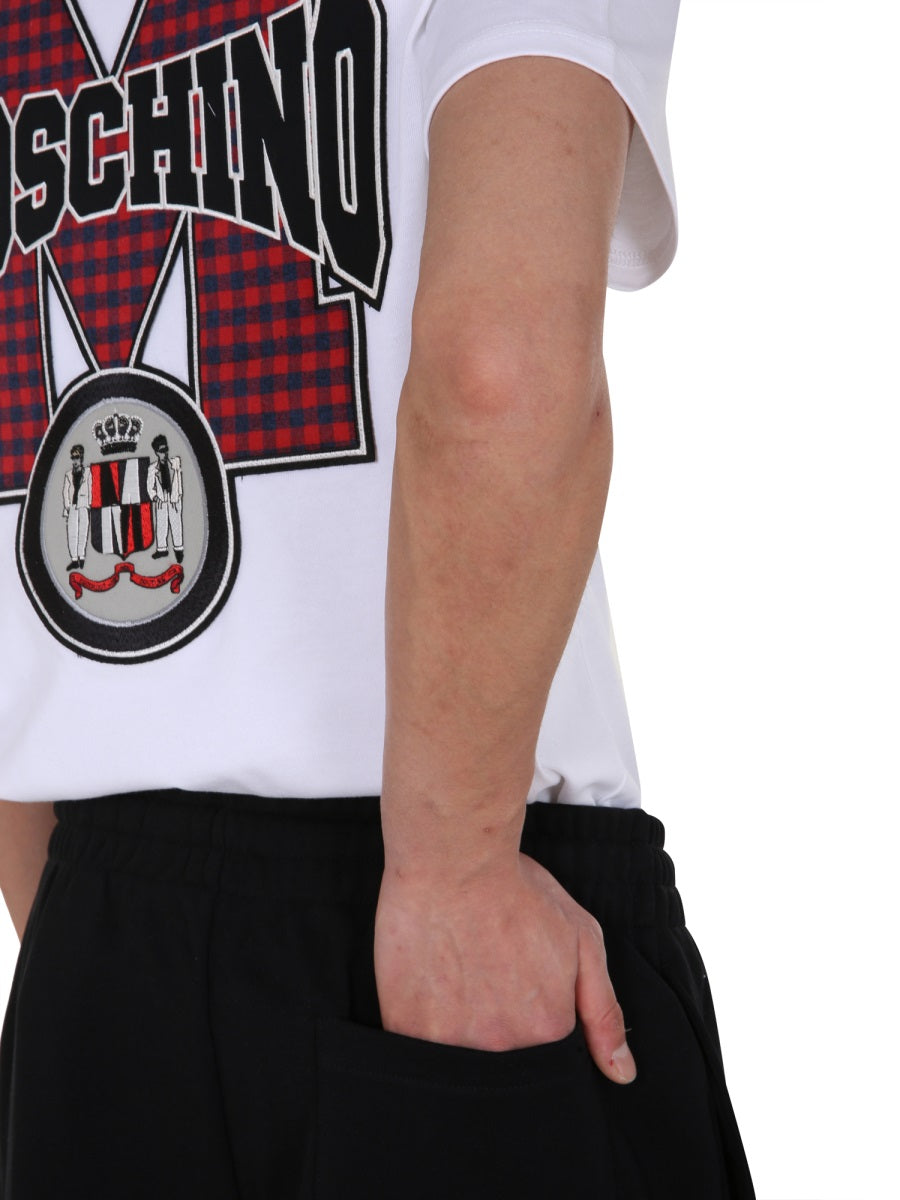 MOSCHINO COUTURE Round Neck Maxi Patch Logo T-Shirt for Men