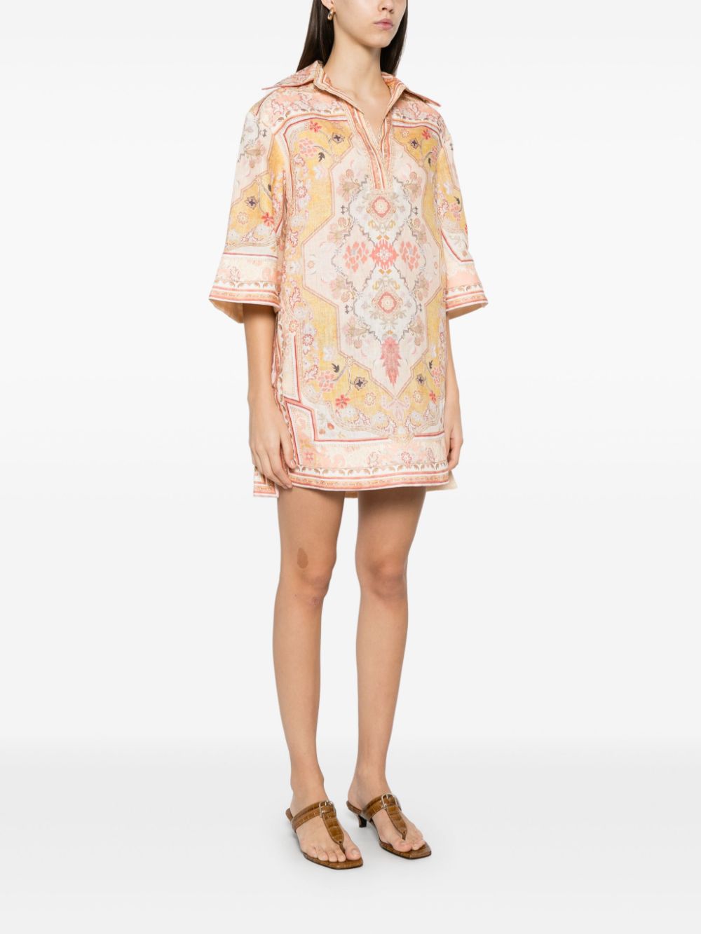 ZIMMERMANN Wylie Printed Linen Tunic - Short Sleeve