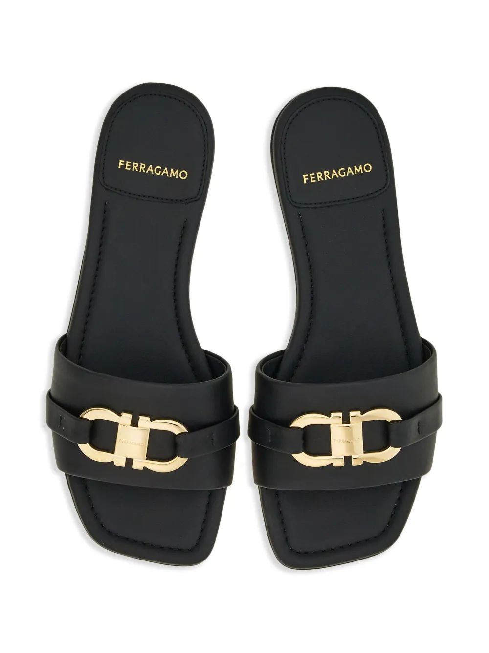 Ferragamo Elegant Flat Sandal with Golden Logo