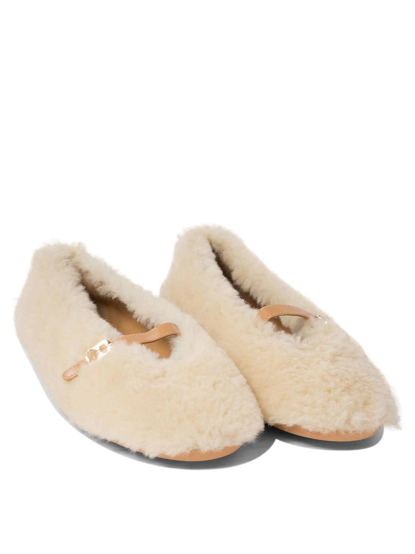 Ferragamo Chic Shearling Ballet Flats with 1.5 cm Heel