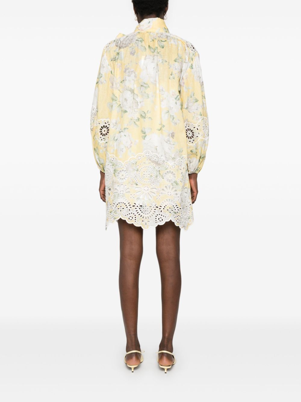 ZIMMERMANN Mini Linen Dress with Bow Collar