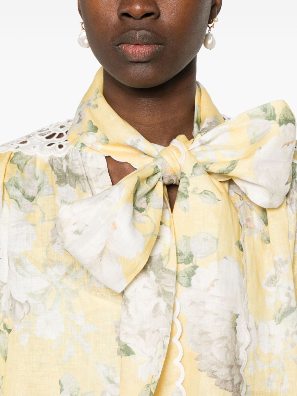 ZIMMERMANN Mini Linen Dress with Bow Collar