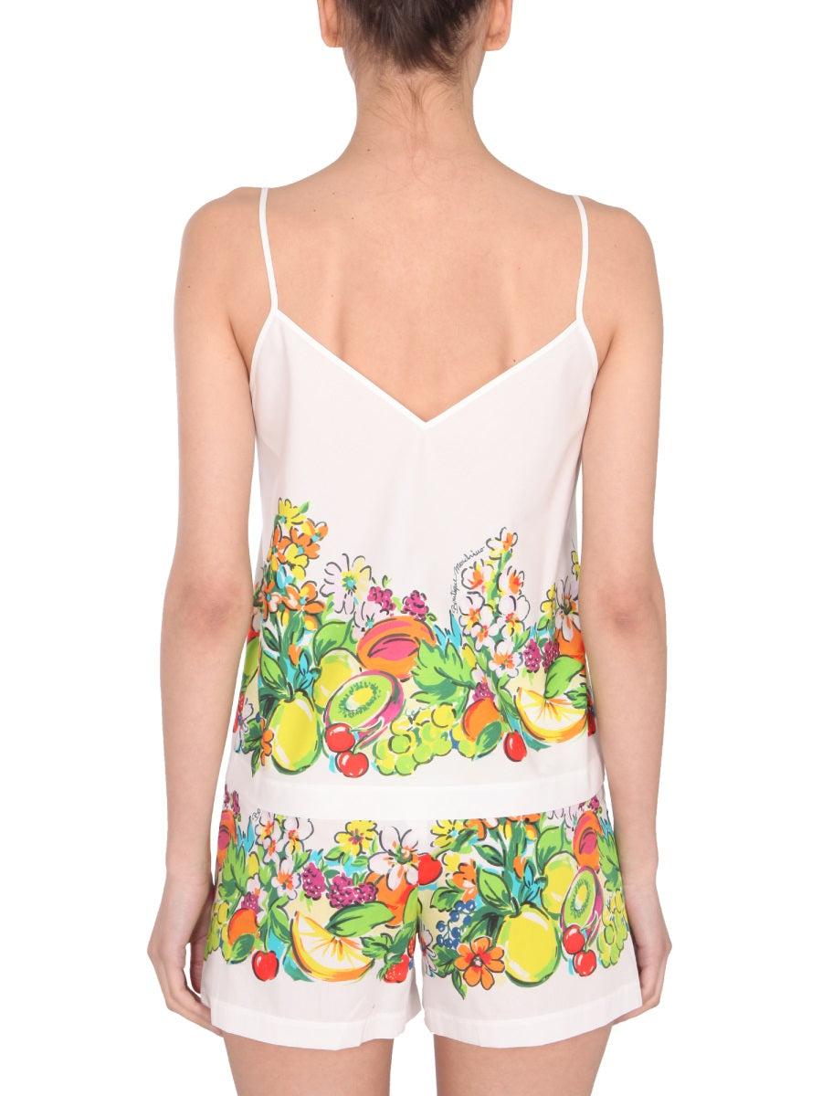 BOUTIQUE MOSCHINO Floral and Fruit Print V-Neck Top