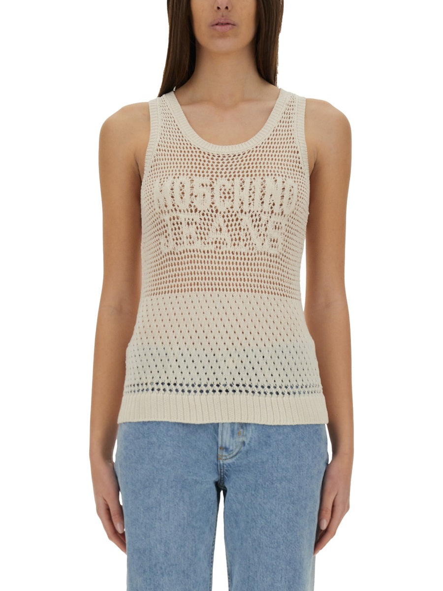 MOSCHINO JEANS Slim Fit Mesh Top with Logo - Size S
