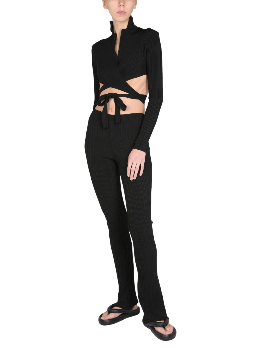 PHILOSOPHY DI LORENZO SERAFINI Knit Heartwarmer Top with V-Neck and Criss Cross Lacing