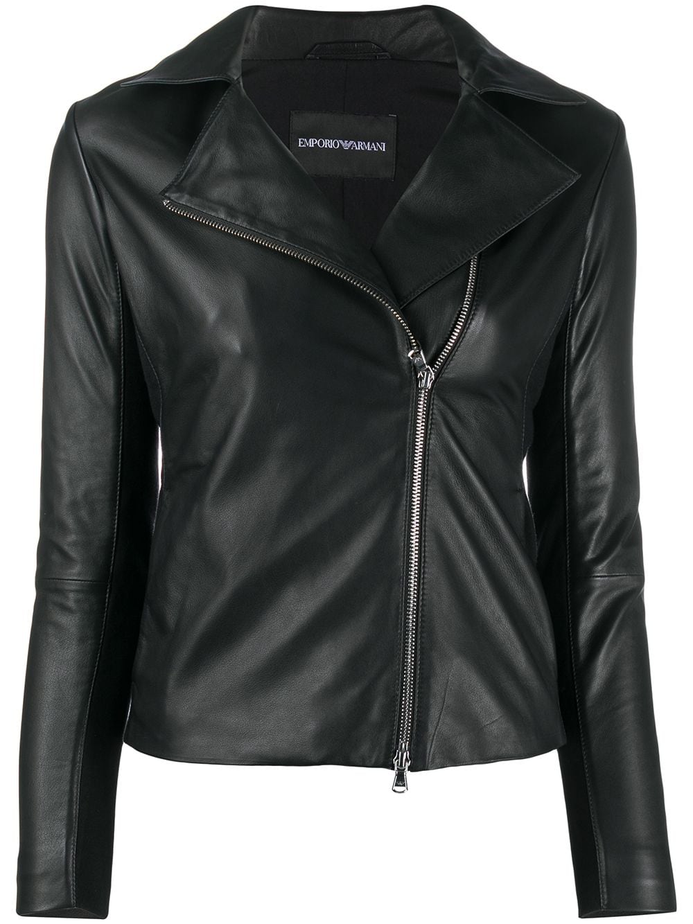 EMPORIO ARMANI Women's Slim Fit Leather Biker Jacket with Asymmetrical Zipper