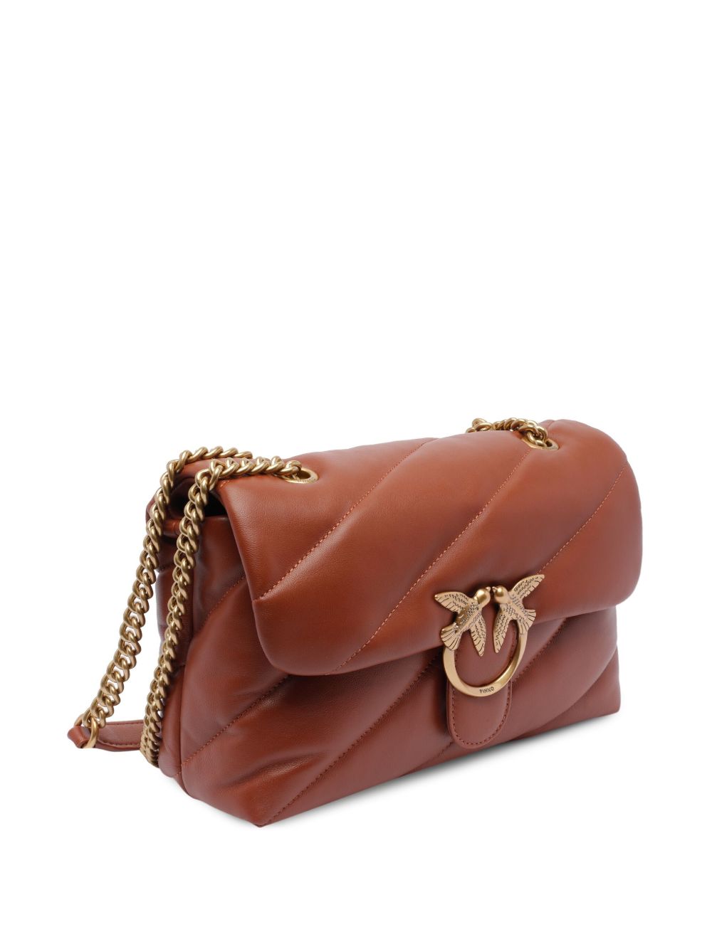 PINKO Elegant Foldover Top Leather Handbag with Chain-Link Strap