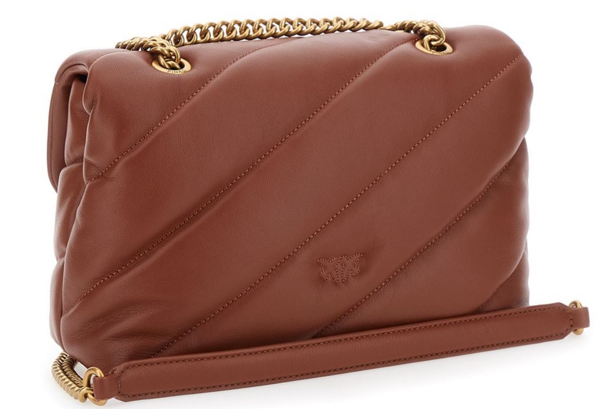 PINKO Elegant Foldover Top Leather Handbag with Chain-Link Strap