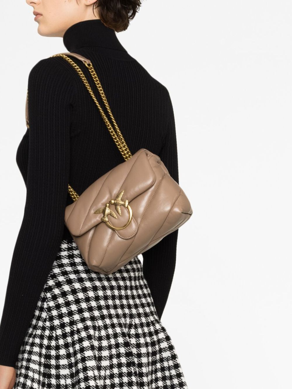 PINKO Mini Leather Handbag with Signature Embroidered Logo