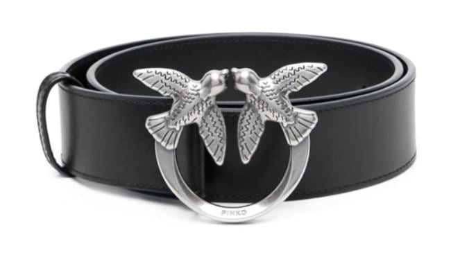 PINKO Genuine Leather Stylish Belt with Logo Buckle - Adjustable Fit