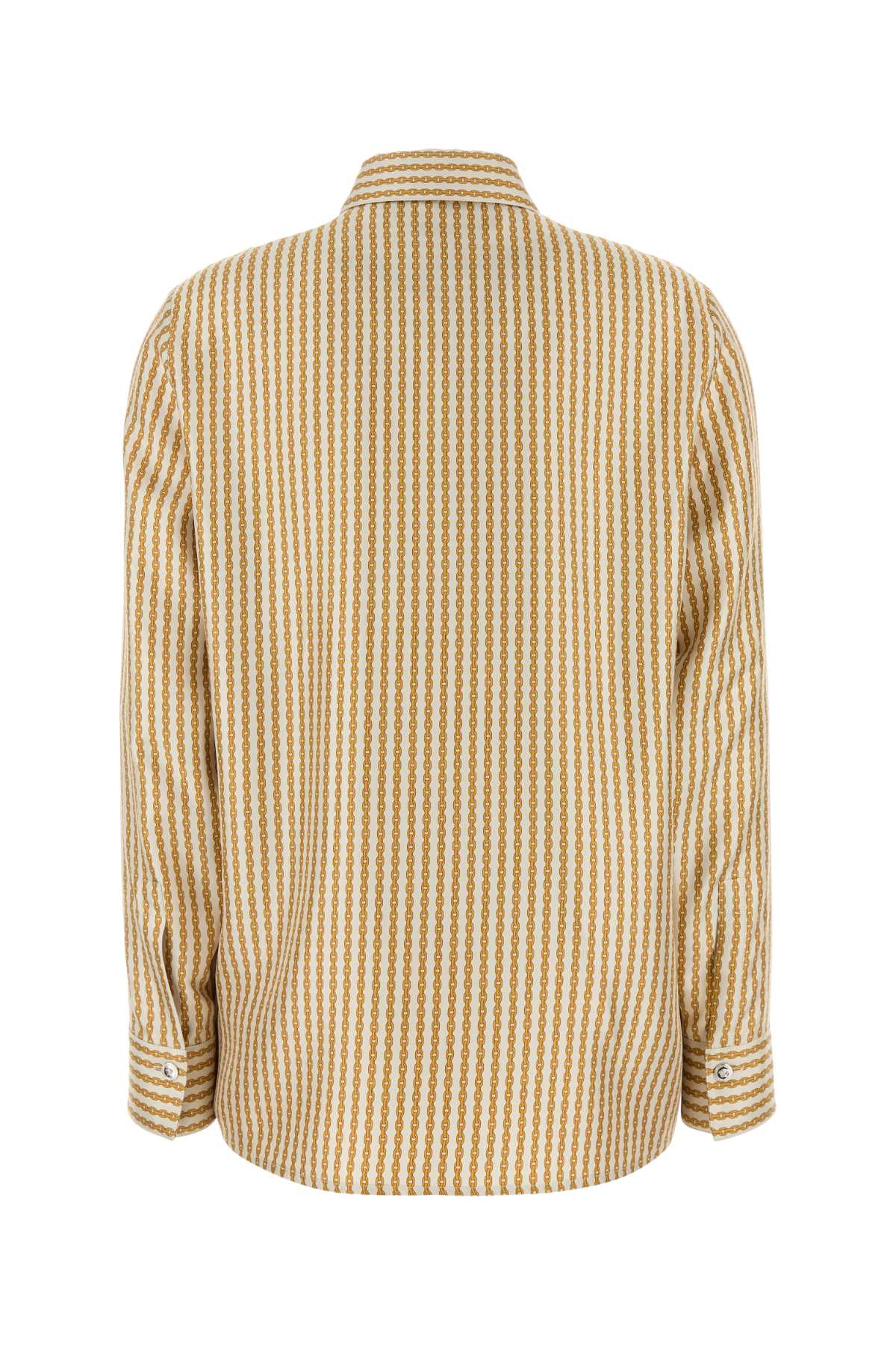 VERSACE Printed Silk Shirt - Women's Dress Shirt with Pinstripe Chain