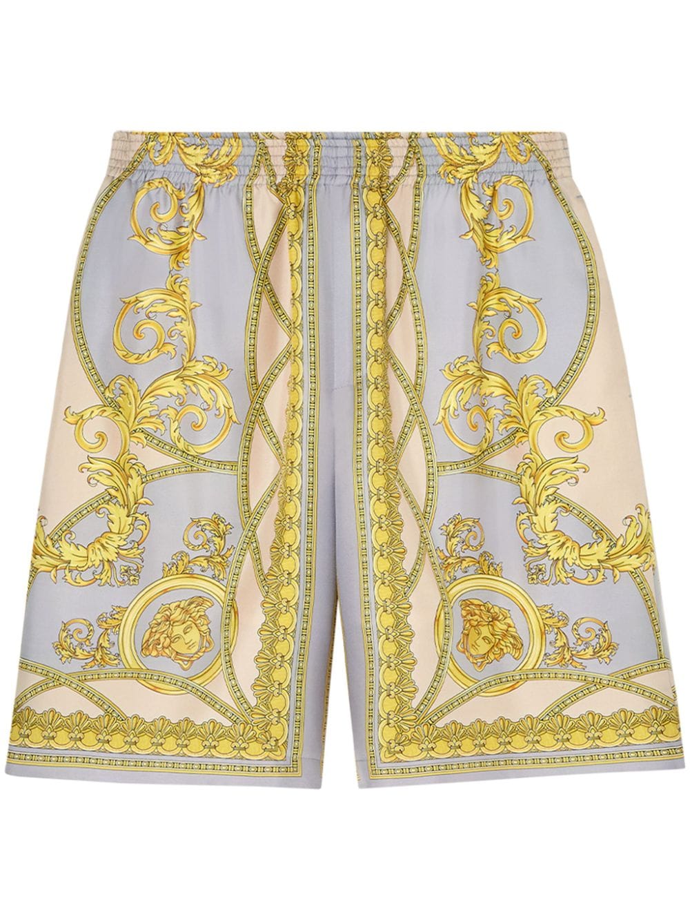 VERSACE Baroque Print Silk Mini Shorts