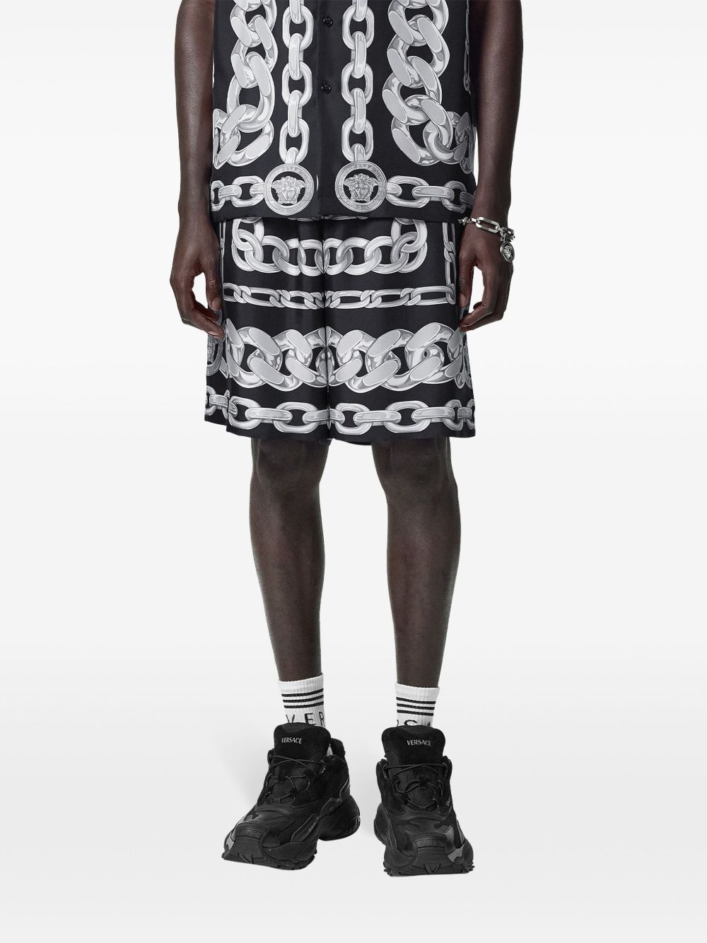 VERSACE Graphic Print Mini Chain Silk Shorts