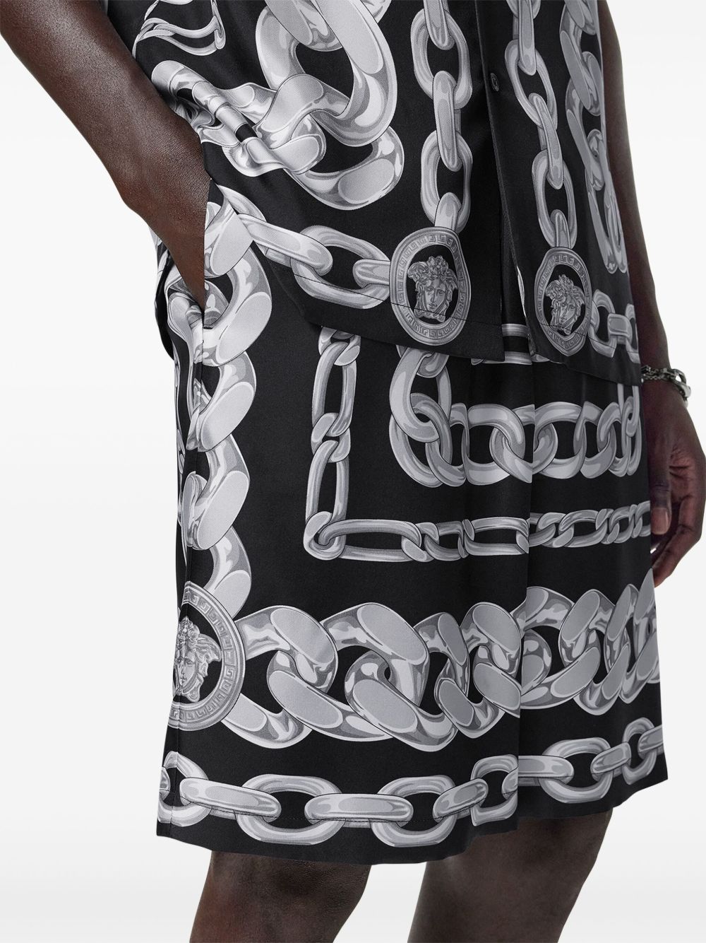 VERSACE Graphic Print Mini Chain Silk Shorts