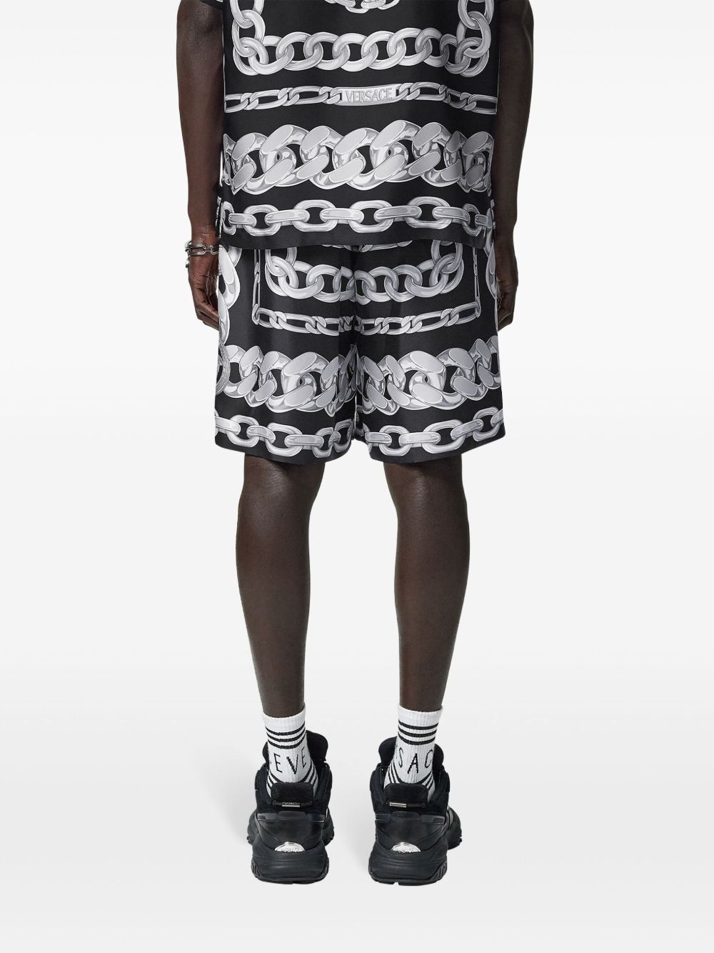 VERSACE Graphic Print Mini Chain Silk Shorts