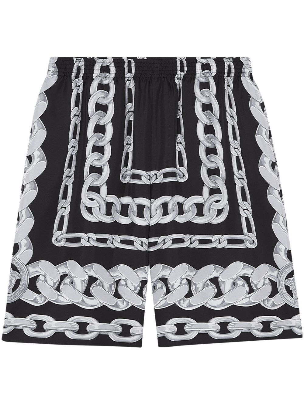 VERSACE Graphic Print Mini Chain Silk Shorts