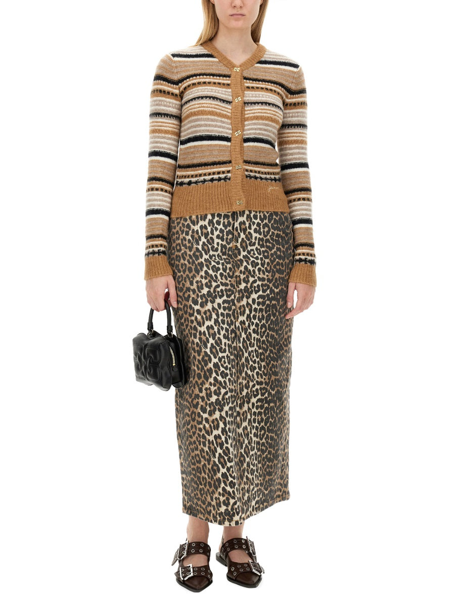 GANNI Regular Fit Cardigan with Stripe Pattern