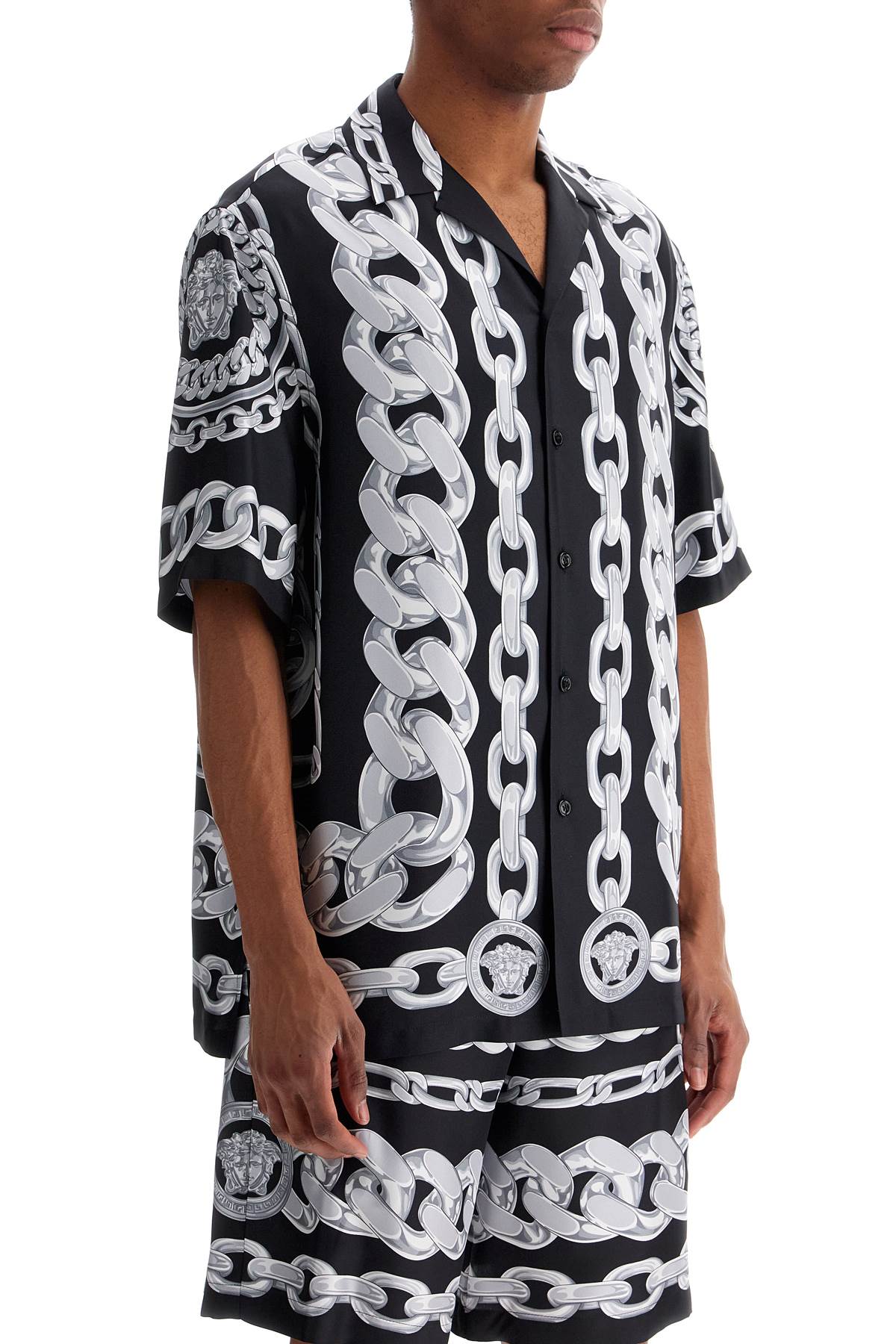 VERSACE Printed Silk Shirt with Medusa Chains