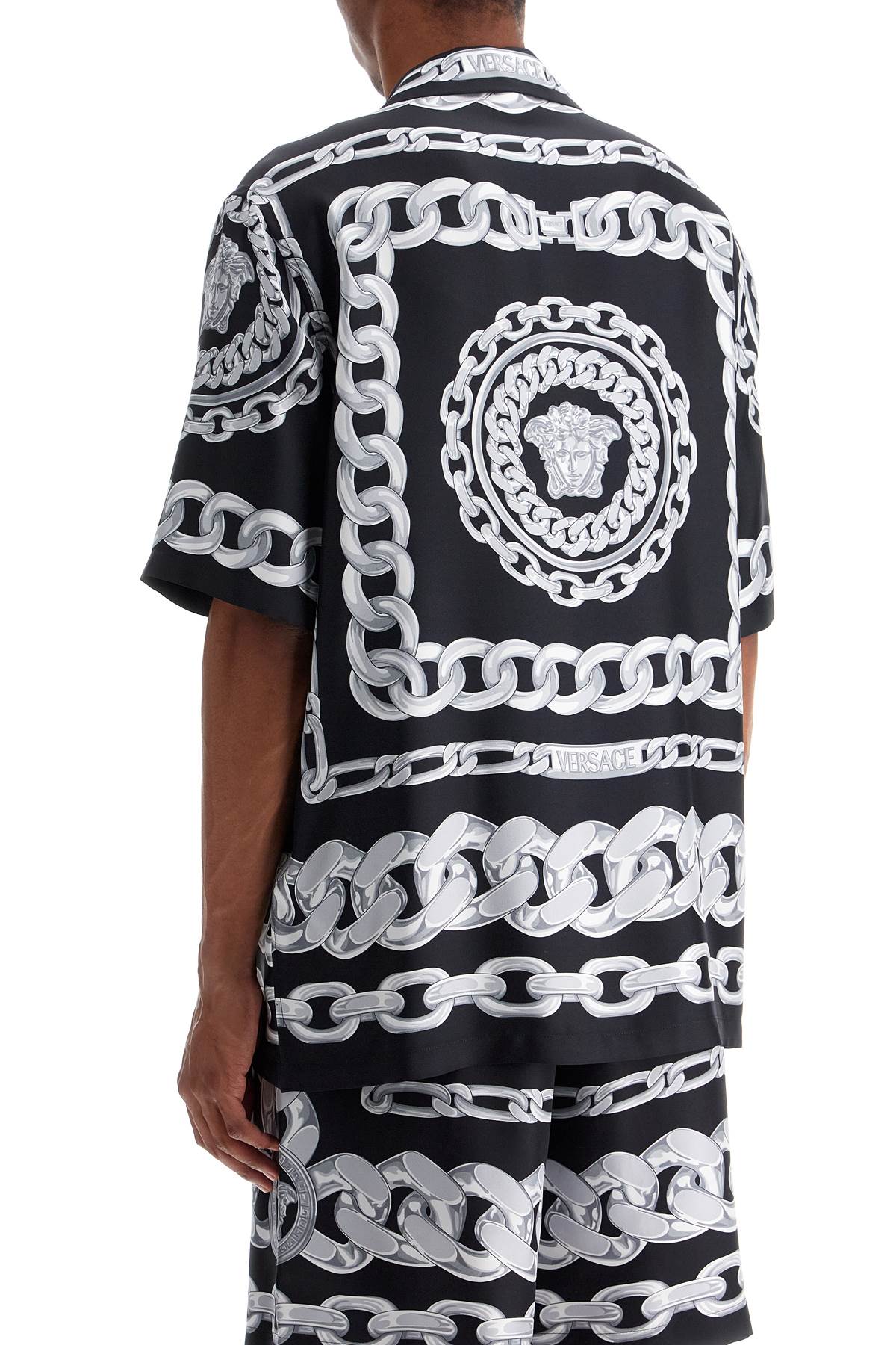 VERSACE Printed Silk Shirt with Medusa Chains