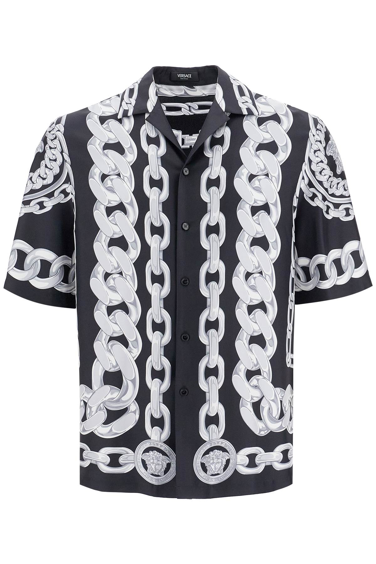 VERSACE Printed Silk Shirt with Medusa Chains
