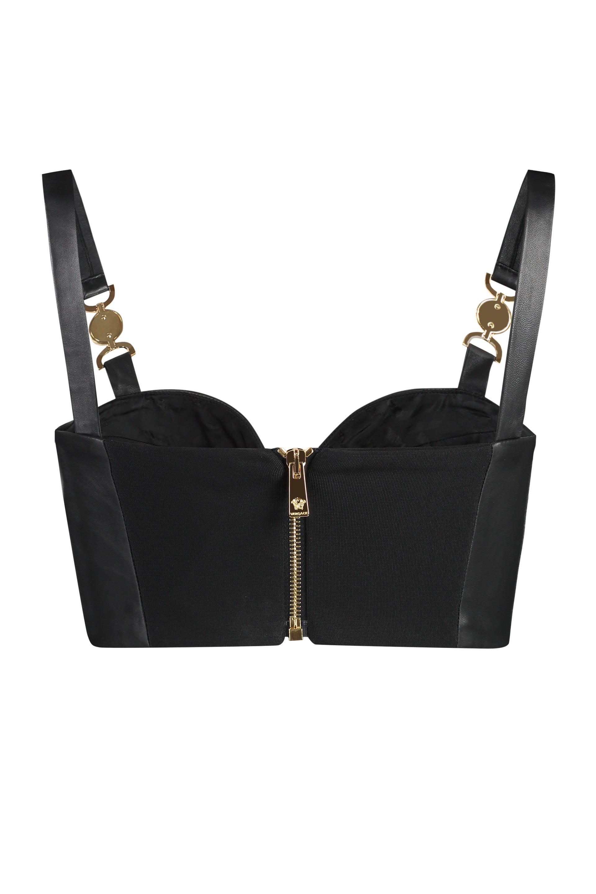 VERSACE Leather Crop Top with Metallic Details