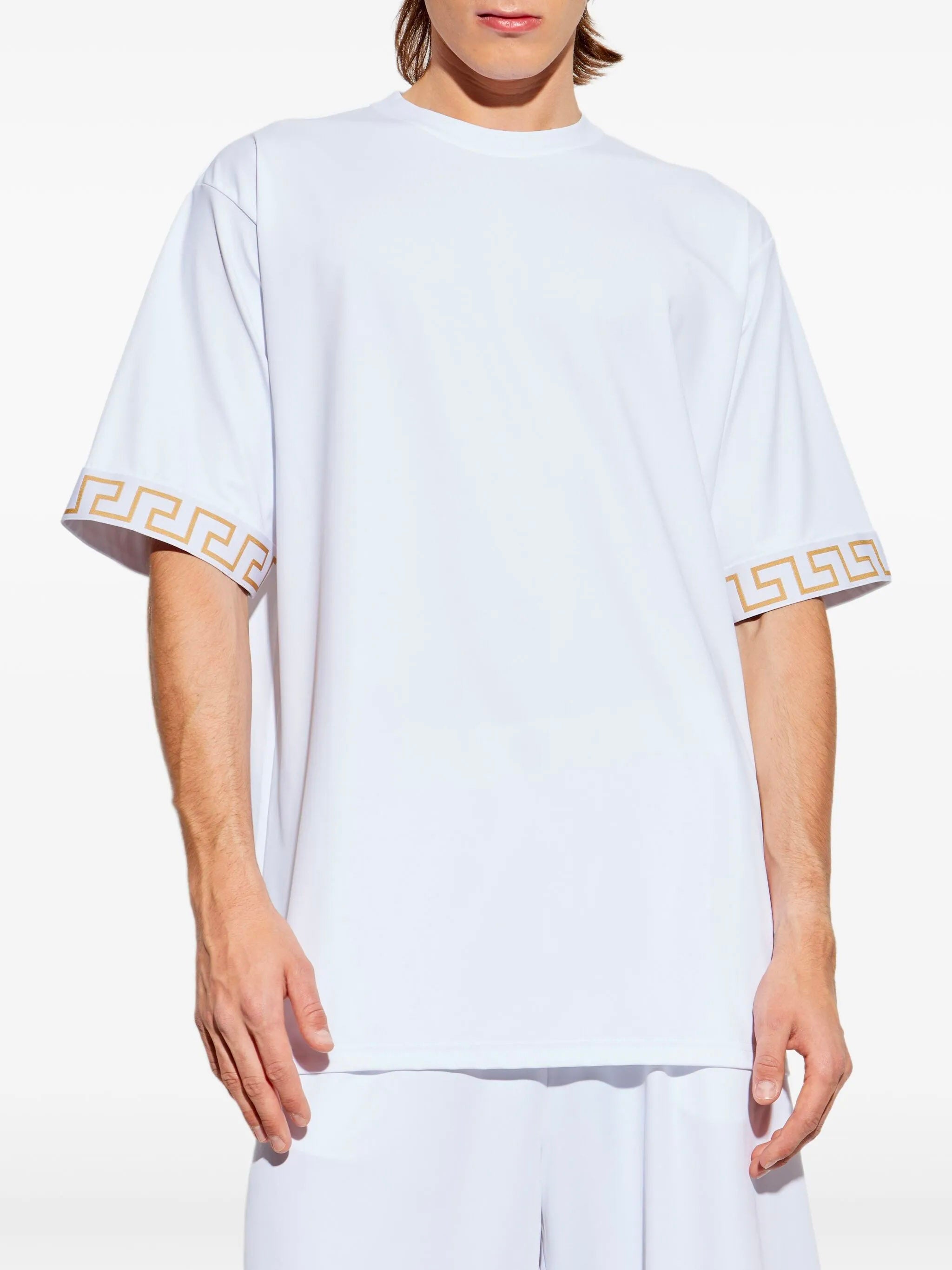 VERSACE Oversized Crew Neck T-Shirt with Greek Motif for Men