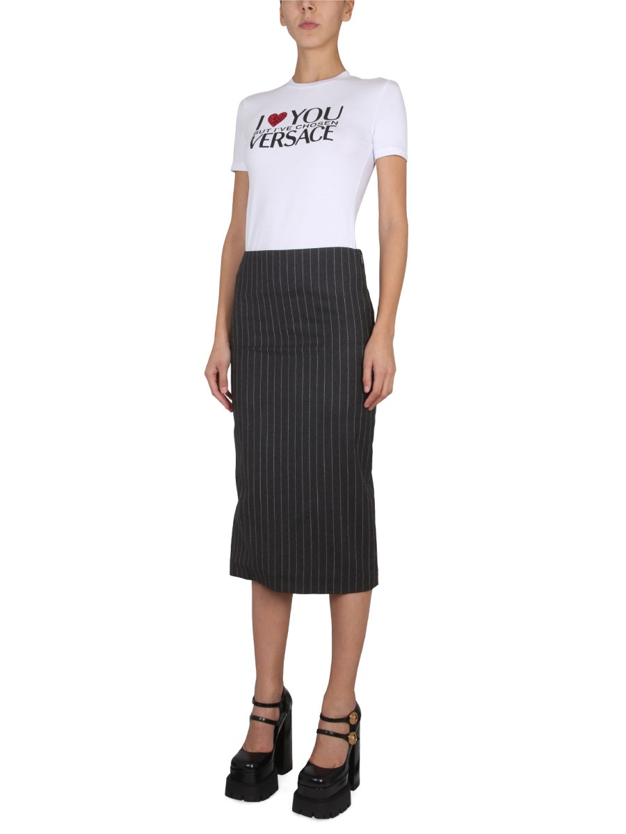 VERSACE Chic Pinstripe Pencil Skirt
