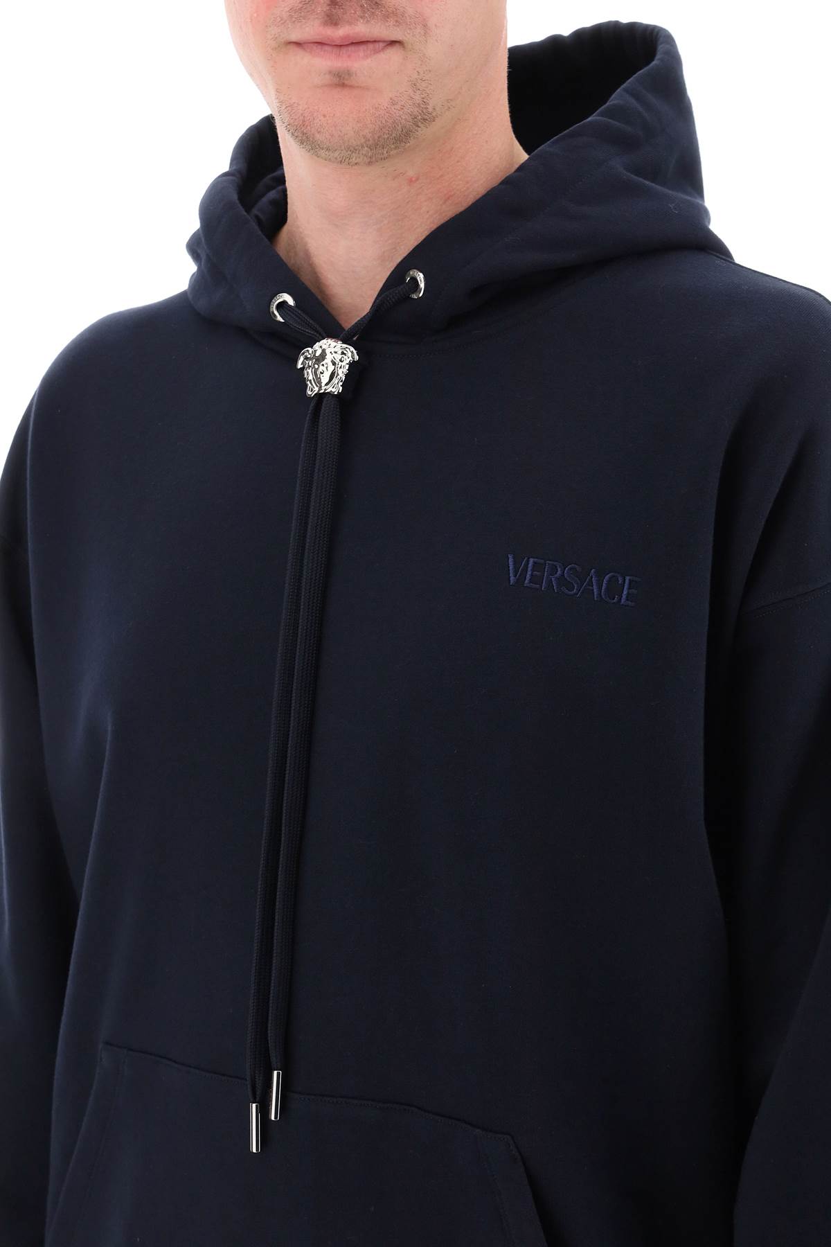 VERSACE Cotton Hoodie with Ribbed Edges - Mitchel Fit
