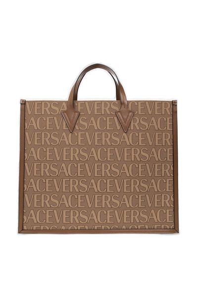 VERSACE Embroidered Canvas Allover Shopping Handbag