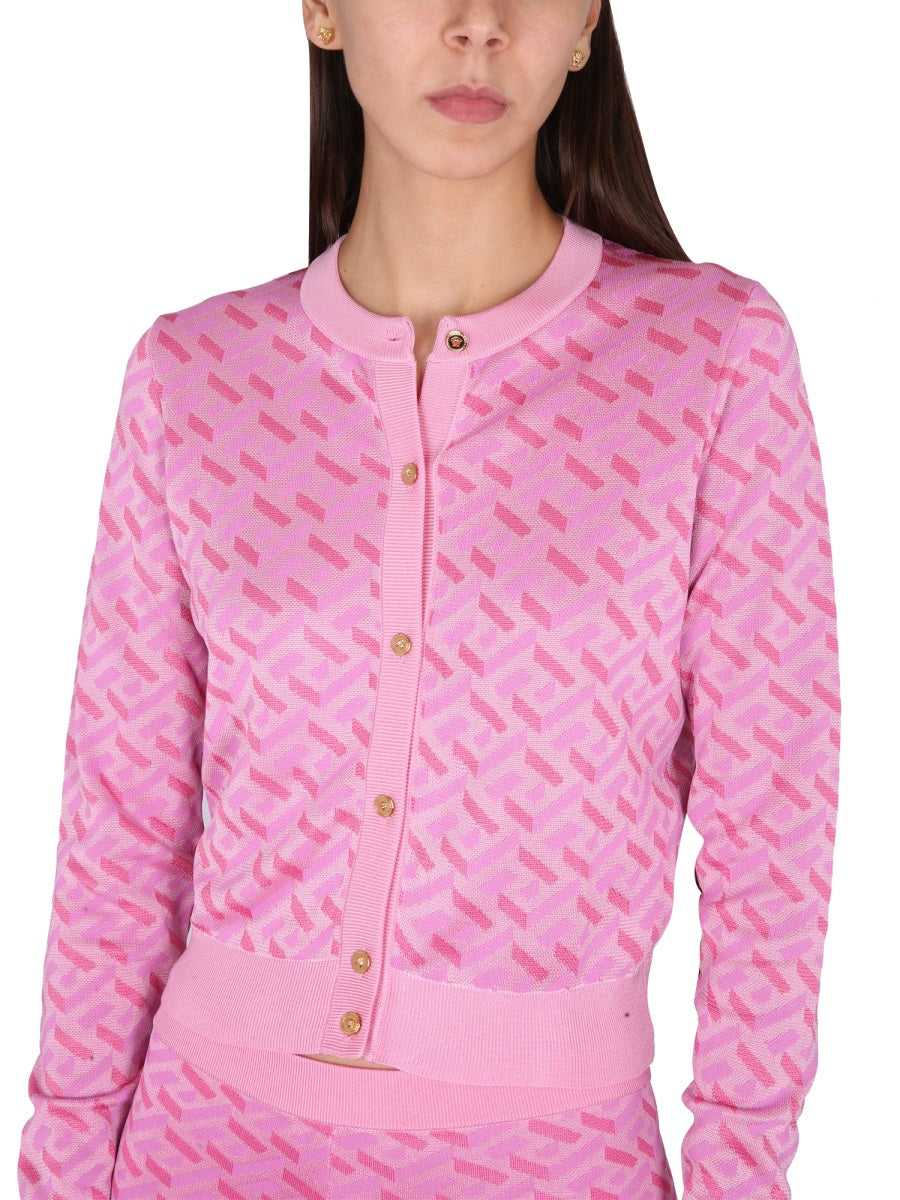 VERSACE Jacquard Cardigan with Front Button Closure for Women