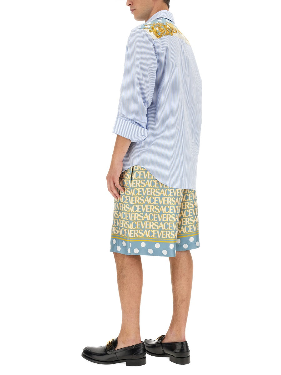 VERSACE Seashell Baroque Striped Shirt - Regular Fit, Size 50