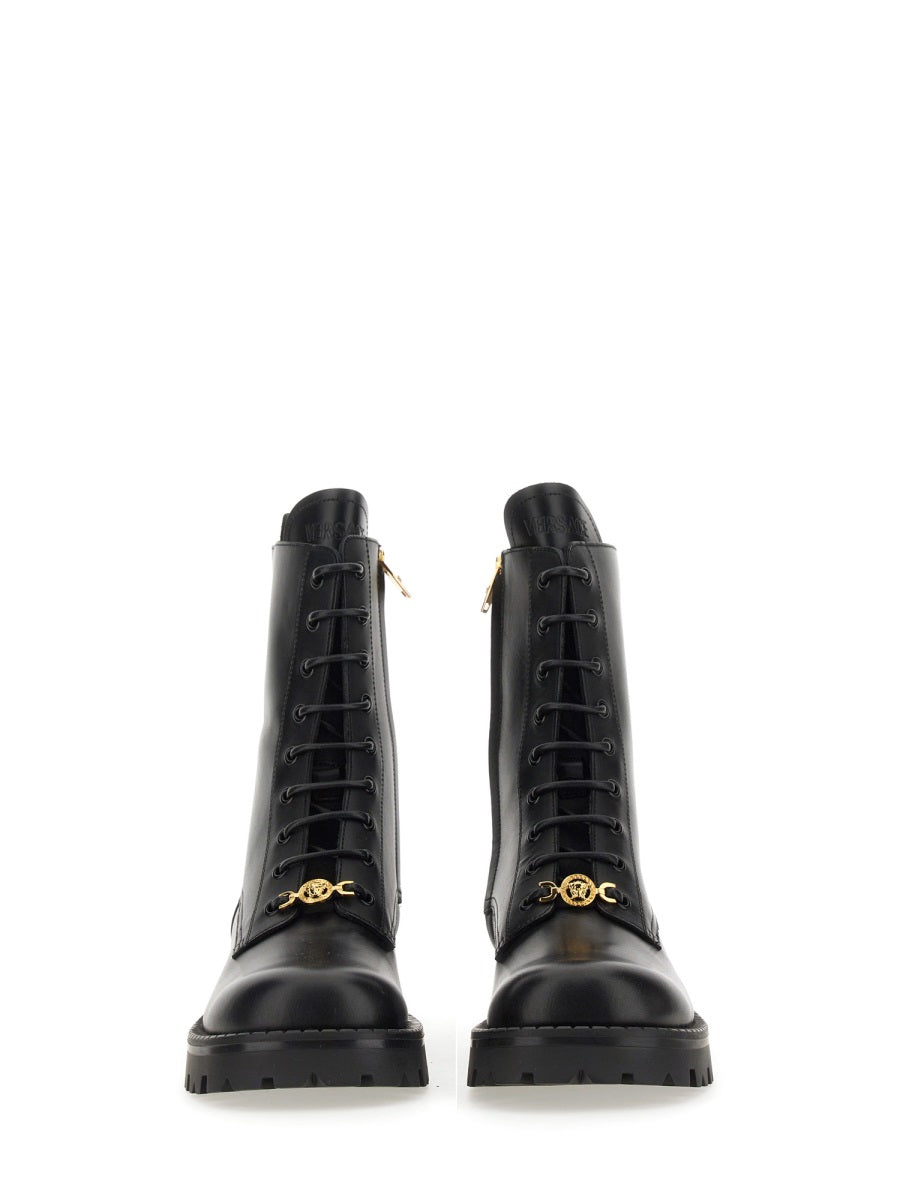 VERSACE Lace-Up Leather Ankle Boots for Women
