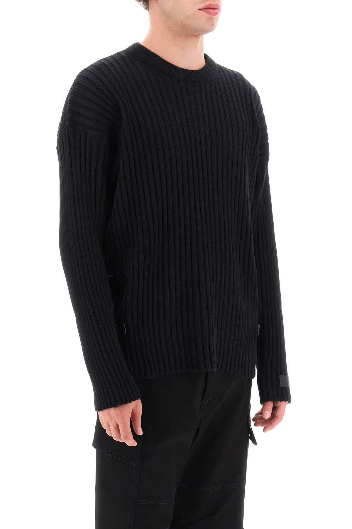 VERSACE Crew-Neck Wool Sweater with Side Buckle Details