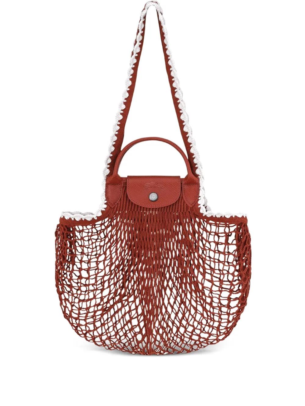 LONGCHAMP Mesh Shoulder Tote with Scalloped Trim