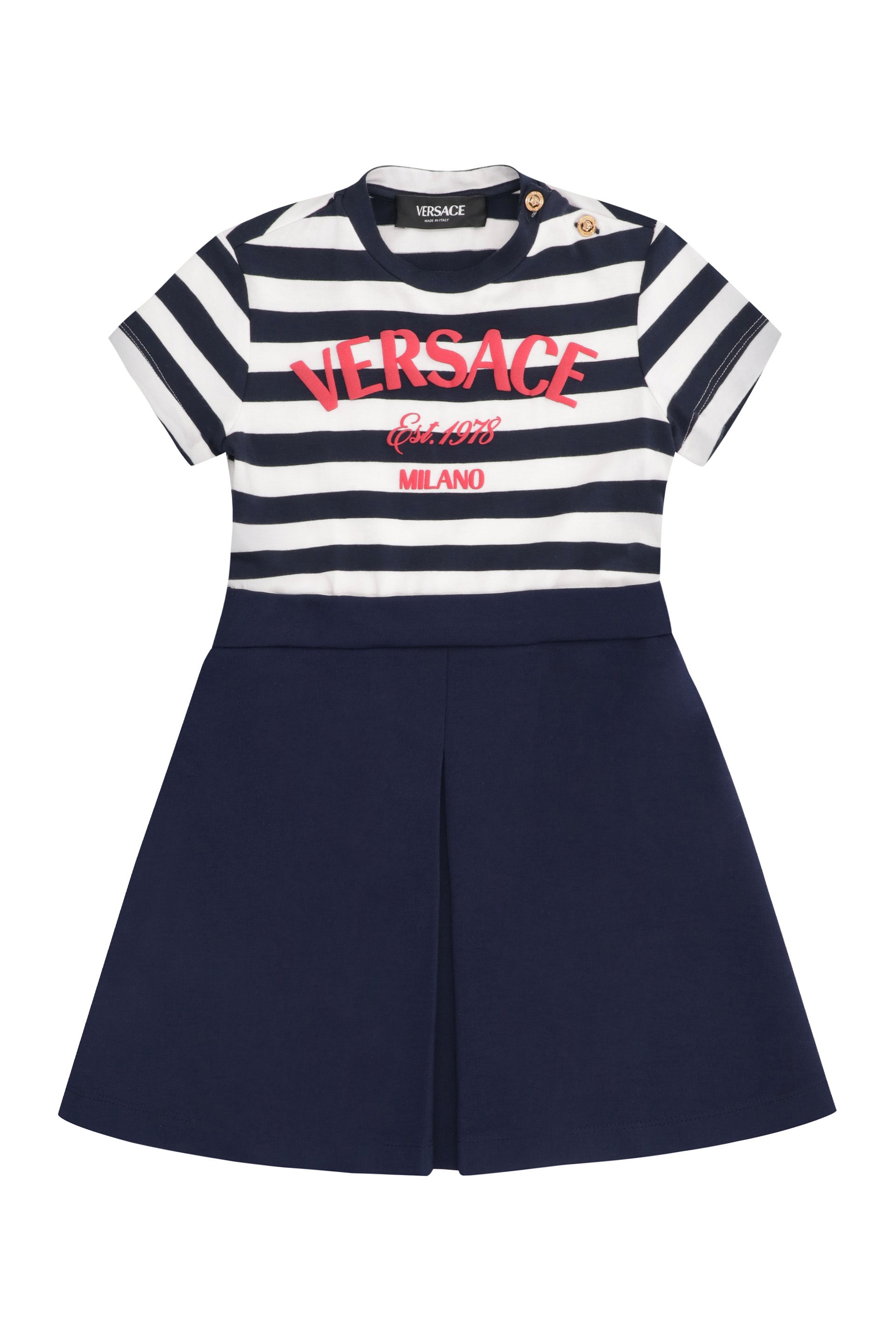 YOUNG VERSACE Chic Striped Cotton Mini-Dress for Girls