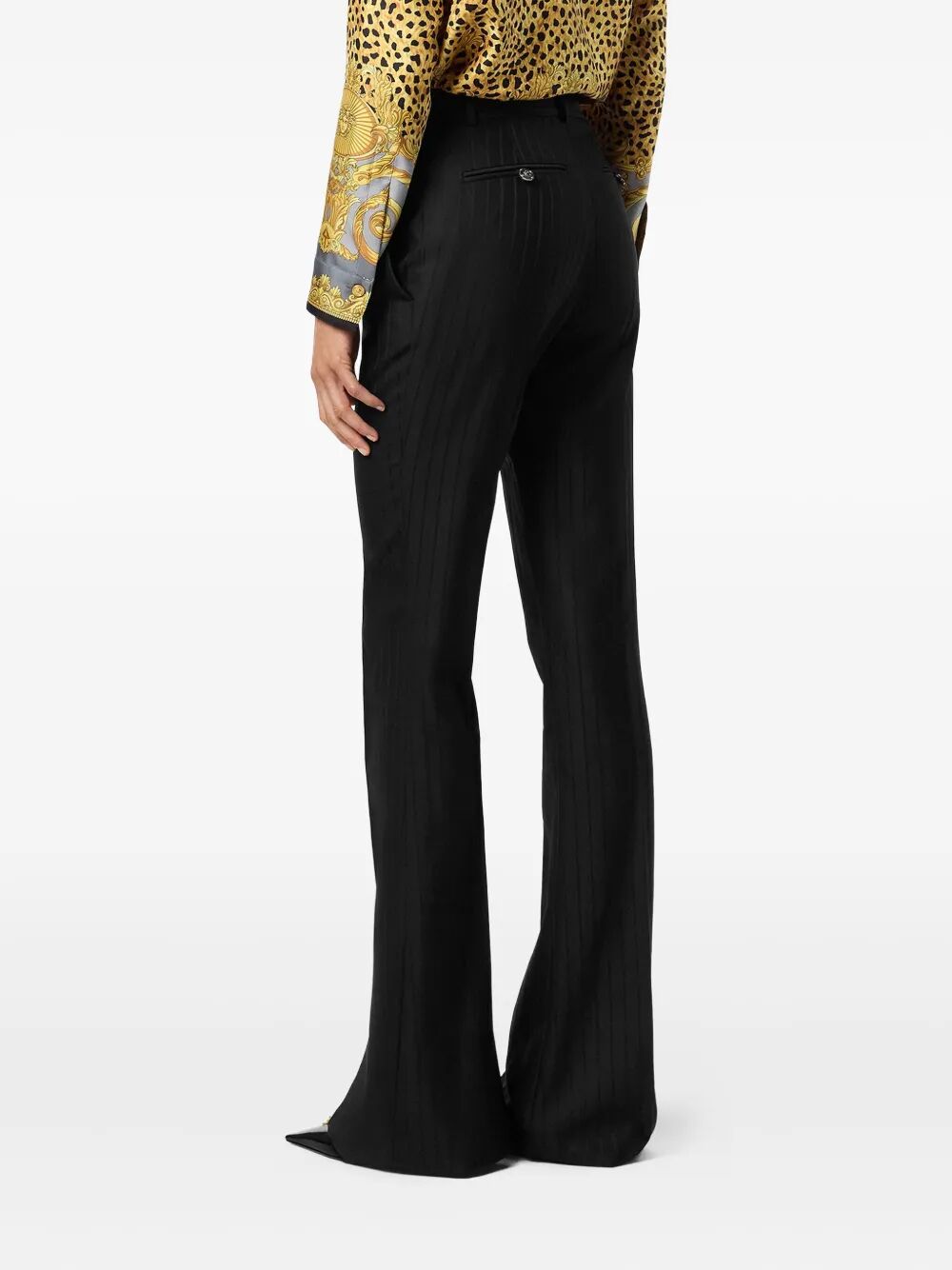 VERSACE Sophisticated Women’s Informal Wool Pants with Tonal Pinstripes
