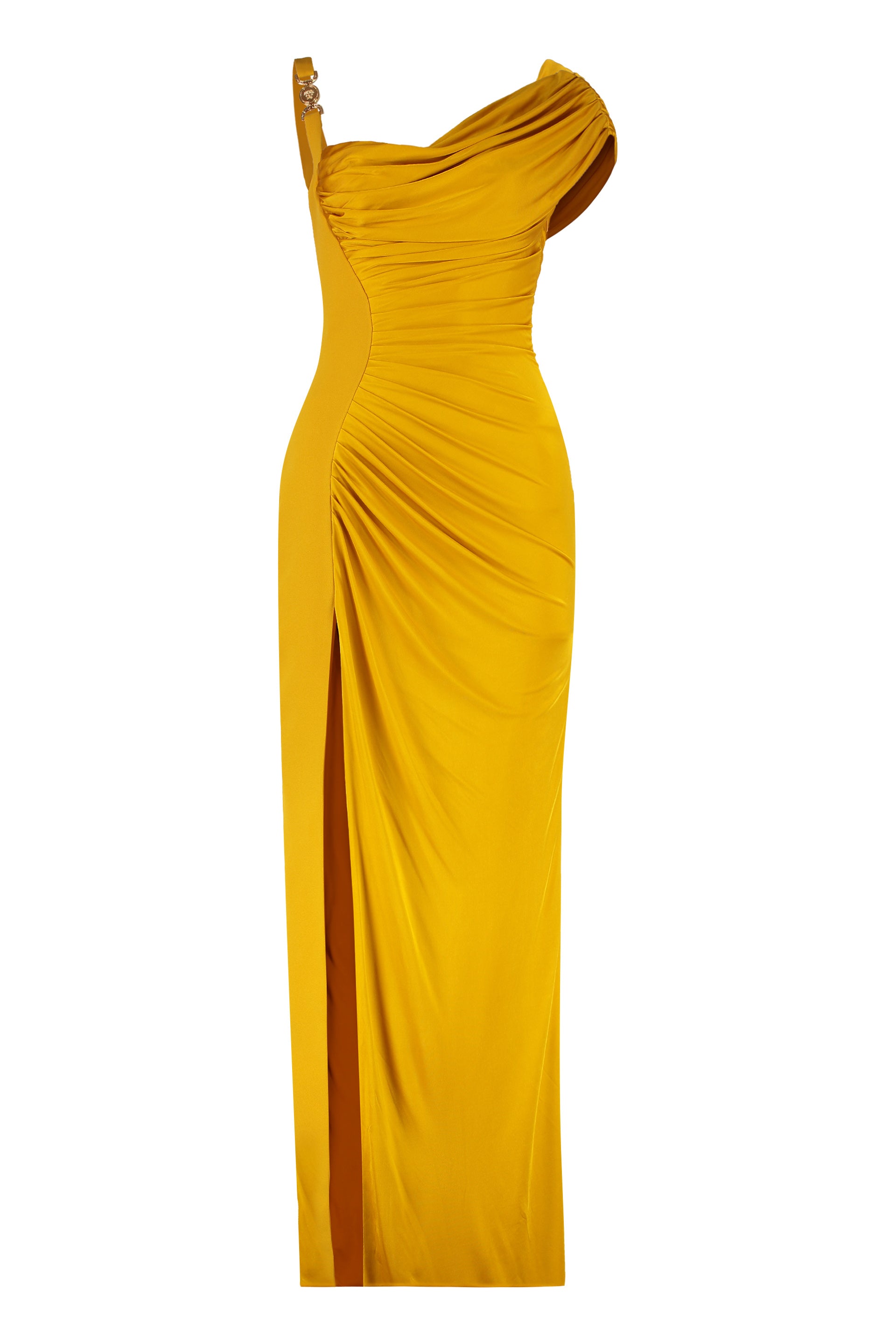 VERSACE Draped Mini Dress with Front Deep Slit