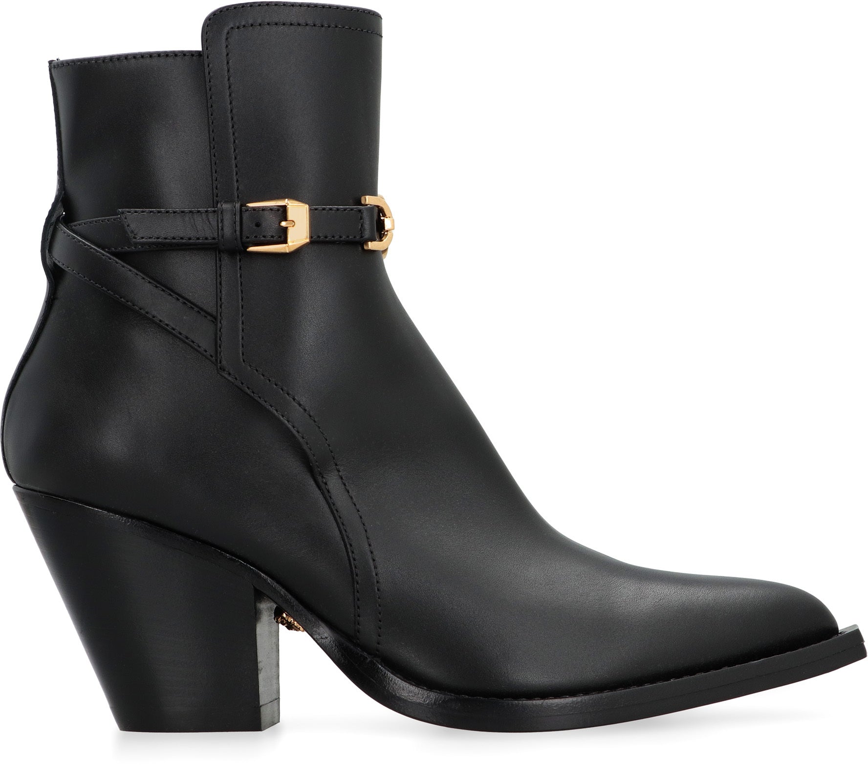 VERSACE Women's Pointy Toe Ankle Boots with Decorative Buckle