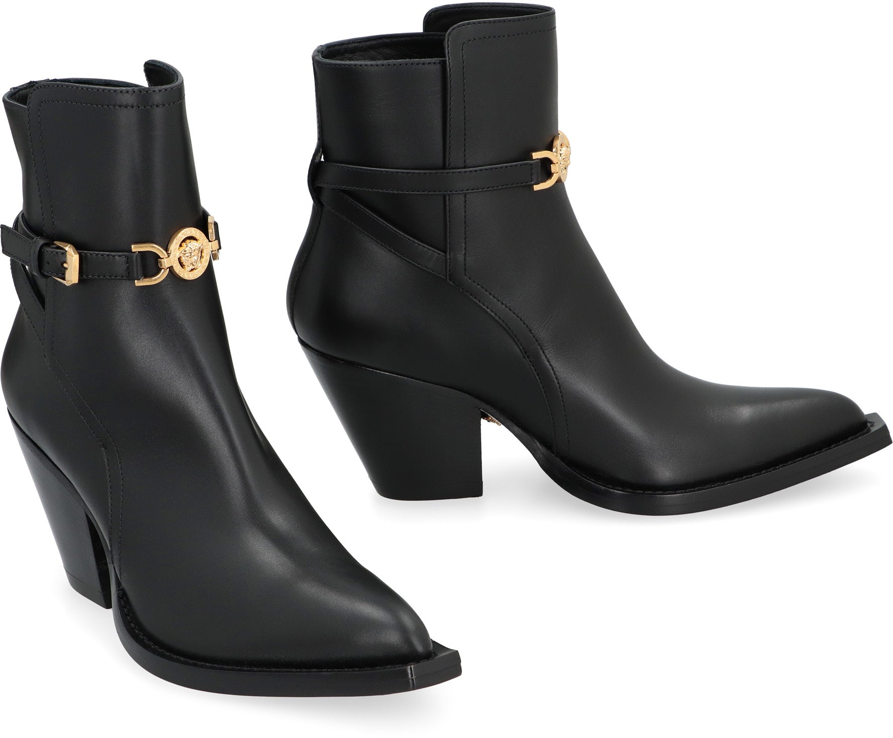 VERSACE Women's Pointy Toe Ankle Boots with Decorative Buckle