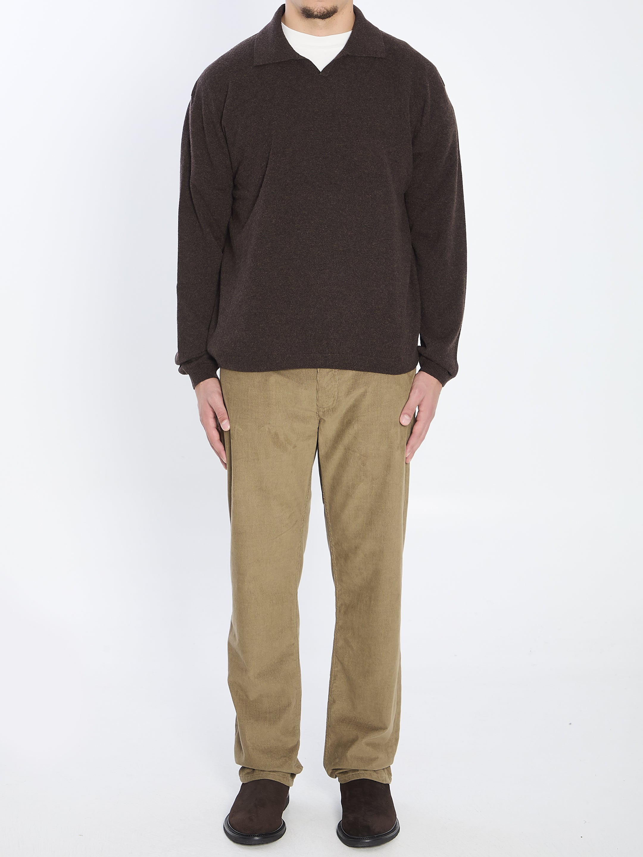 THE ROW Men's Cashmere Polo with Buttonless Placket - Regular Fit