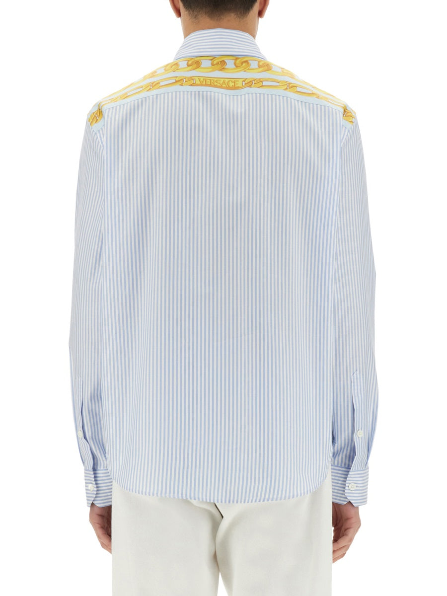 VERSACE Striped Shirt with Silk Printed Insert - Size 48