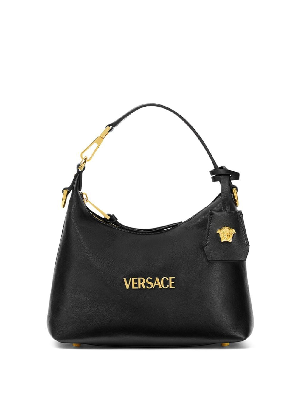 VERSACE Hobo Handbag in Leather with Embossed Logo - 23 CM Width