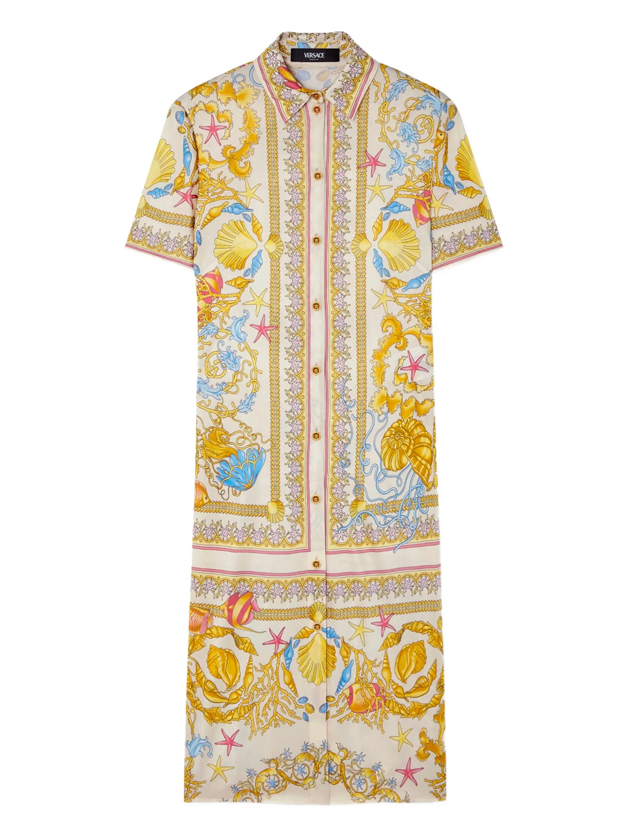 VERSACE Underwater Baroque Fitted Midi Shirt Dress - Size 40