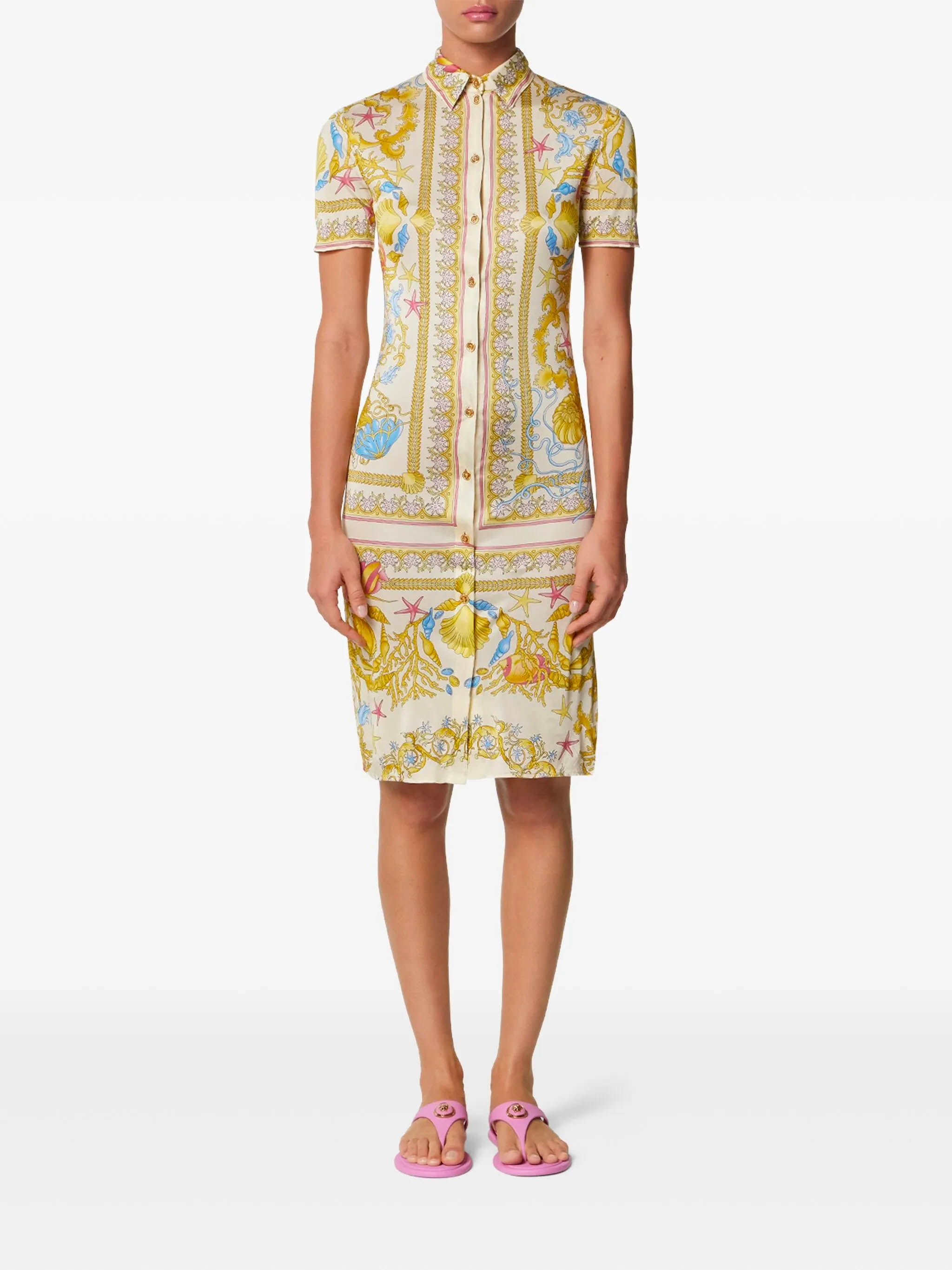 VERSACE Underwater Baroque Fitted Midi Shirt Dress - Size 40