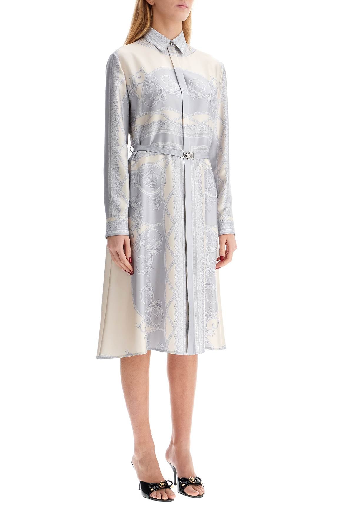 VERSACE Printed Silk Shirtdress with Coordinated Belt